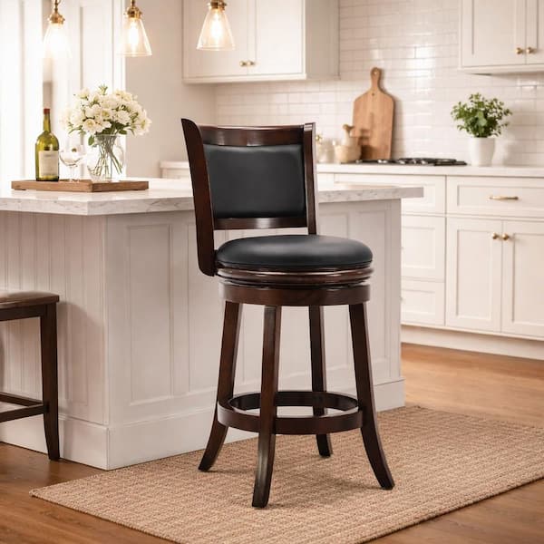 Augusta 24 in. Black/Cappuccino Wood Swivel Cushioned Bar Stool