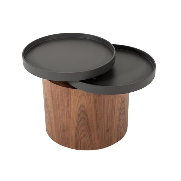 Benjara 19 in. Brown and Black Round Wood End Table with Swivel Tray