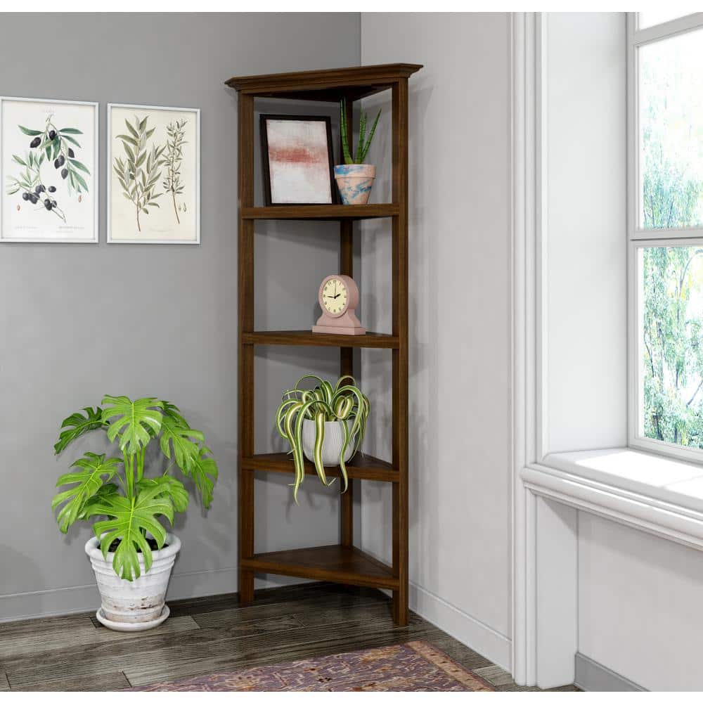Modern Walnut Wood 4-Tier Corner Bookshelf for Organized Spaces