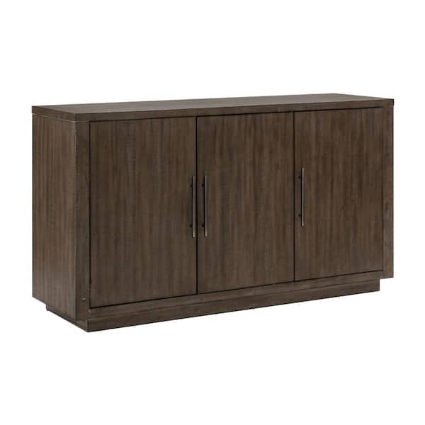 Olia Brown and Pewter Wood 60 in. Sideboard Cabinet with 3-Cabinets and Adjustable Shelves