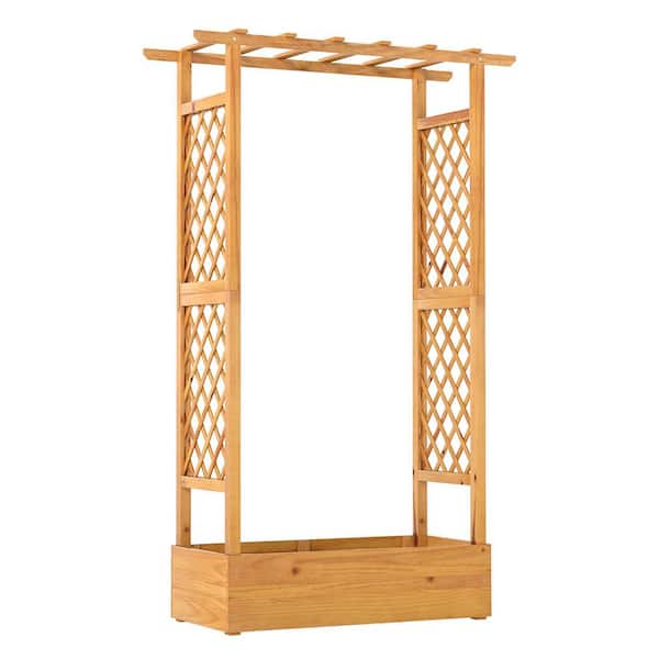 Natural Pine Wood Raised Garden Bed with Lattice Trellis (43 in. L x 17 in. W x 70 in. H)