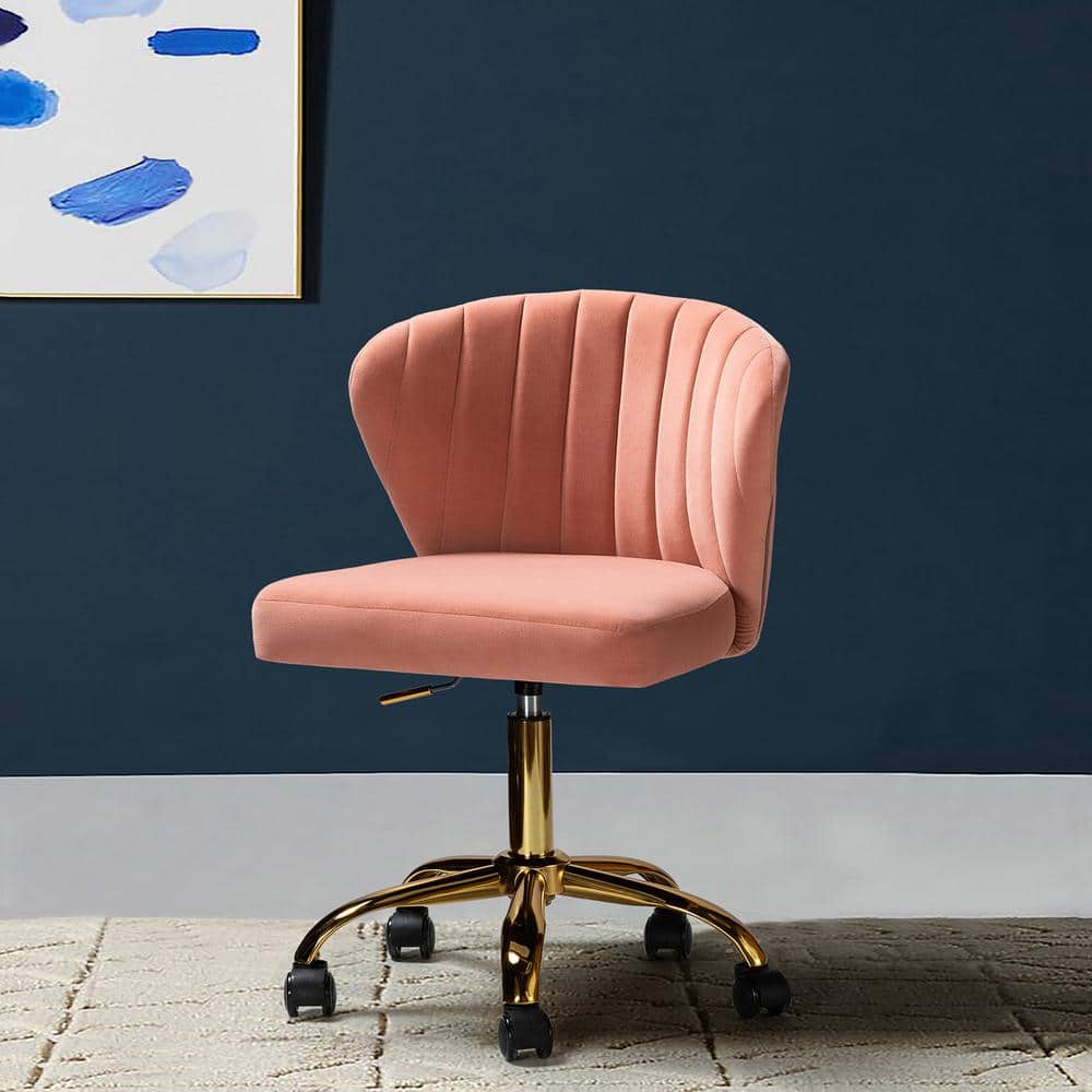 Pink Velvet Swivel Task Chair with Gold Metal Base