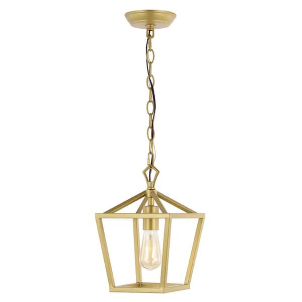 Oslin 8 in. 1-Light Vintage Farmhouse Iron Chain Pagoda LED Pendant Light, Gold Painting