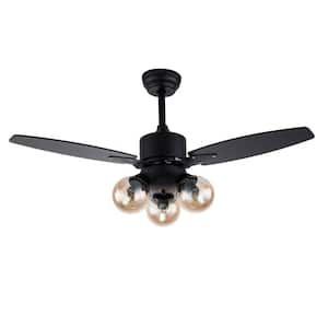 42 in. 3-Light Indoor Creative Design Black Wooden Blades Ceiling Fan with Light Kit and Remote Control