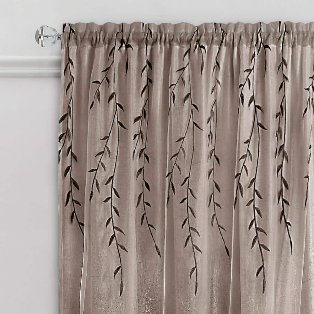 Toffee Embroidered Sheer Polyester Rod Pocket Window Panel