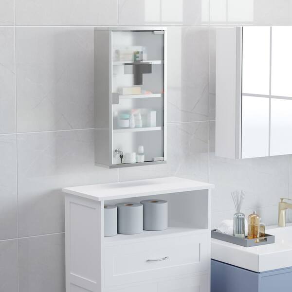 11.75 in. W x 23.5 in. H Medium Rectangular Silver Stainless Steel Surface Mount Medicine Cabinet Without Mirror