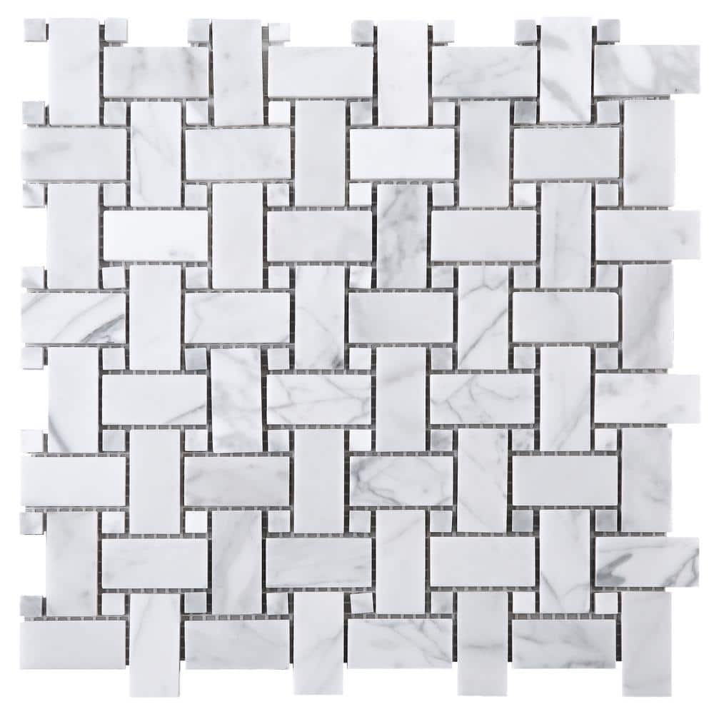 Carrara White Dot 12.01 in. x 12.01 Basketweave Polished Marble Mosaic Tile Sample price history on PriceWatchPro