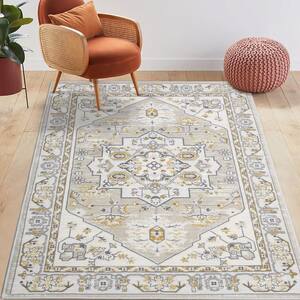 Beige 5 ft. x 7 ft. Washable Floral Indoor Living Room Area Rug