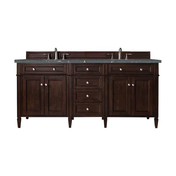 James Martin Vanities Brittany 72.0 in. W x 23.5 in. D x 34.0 in. H Double Bath Vanity in Burnished Mahogany with Parisien Bleu Quartz Top