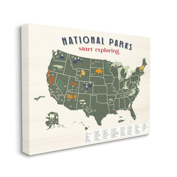 Stupell Industries National Parks Map Numbered Key United States By Daphne Polselli Unframed Print Abstract Wall Art 24 in. x 30 in.