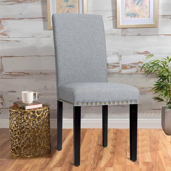 Gray dining chairs with shop nailheads