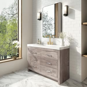 Woodbrook 49 in. W x 19 in. D x 34 in. H Single Sink Bath Vanity in White Washed Oak with White Cultured Marble Top