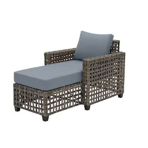 Briar Ridge Brown Wicker Outdoor Patio Chaise Lounge with Sunbrella Denim Blue Cushions