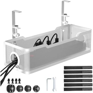 13.4 x 4.6 x 3.1 in. Under Desk Cable Management Tray with Clamp for Desk and Velcro in White