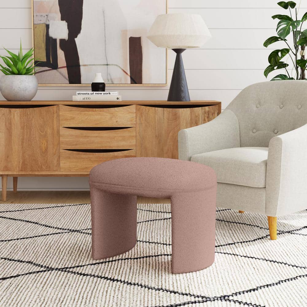 Homepop Quinn Pink Boucle Fabric Oval Ottoman K8701-F2454 - The