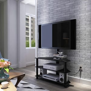 43.30 in. Black TV Stand Fits TV's up to 65 in. Height Adjustable Bracket Swivel 3-Tier