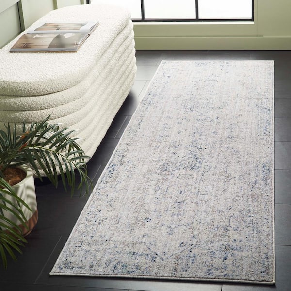 Antique Patina Gray/Blue 2 ft. x 8 ft. Border Distressed Marle Runner Rug