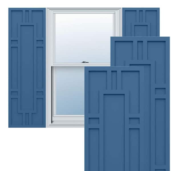 Ekena Millwork True Fit PVC 18 in. W x 26 in. H Raised Panel Vinyl Shutters Pair in Sojourn Blue