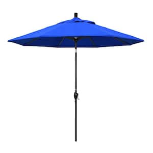9 ft. Black Aluminum Pole Market Aluminum Ribs Push Tilt Crank Lift Patio Umbrella in Pacific Blue Sunbrella