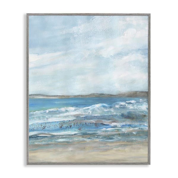 Stupell Industries Sandy Surf Beach by Jessie Perry Gray Framed Nature Giclee Art Print 14 in. x 11 in.
