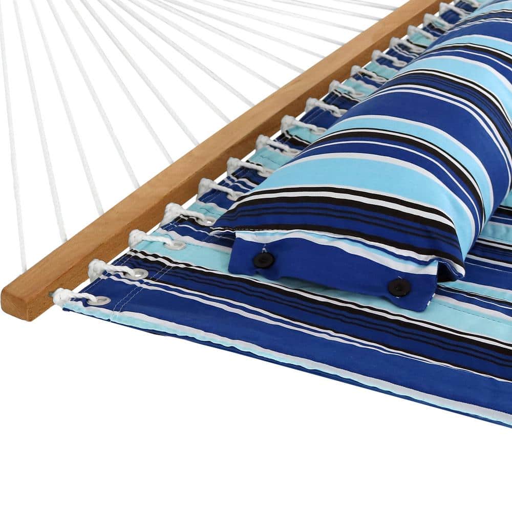 Catalina Beach Blue Quilted Fabric Hammock with Stand and Pillow