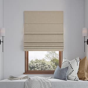 Pryer Cordless Stone 100% Blackout Textured Fabric Roman Shade 31 in. W x 64 in. L