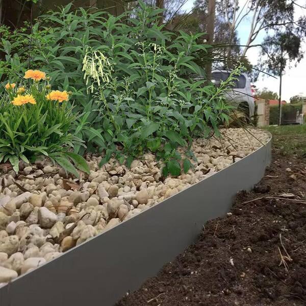 Unbranded - 6 Pack 40 in. L x 8 in. H Quartz Grey Steel Garden Landscape Edging for Straight/Mild Curved Lines w/ Gloves & 10 Stakes