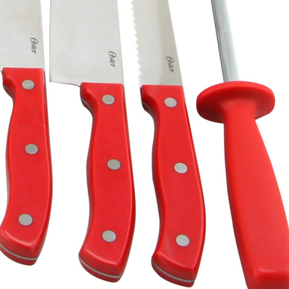 Oster Evansville 14 Piece Stainless Steel Cutlery Set with Red Handles