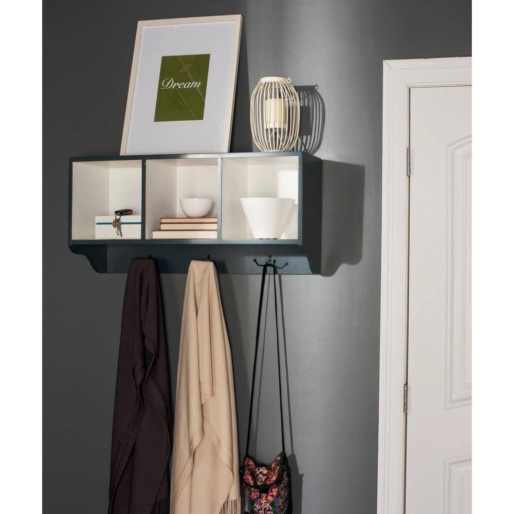 Ash Grey and White Transitional Wooden Wall Shelf with Storage