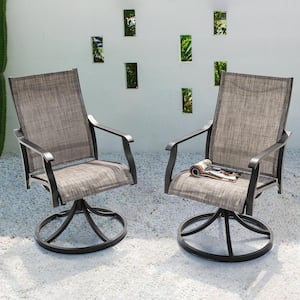 Brown Textilene and Aluminum Outdoor Dining Chairs with Swivel Design (2-Pack)