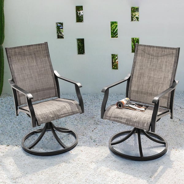 Brown Textilene and Aluminum Outdoor Dining Chairs with Swivel Design (2-Pack)