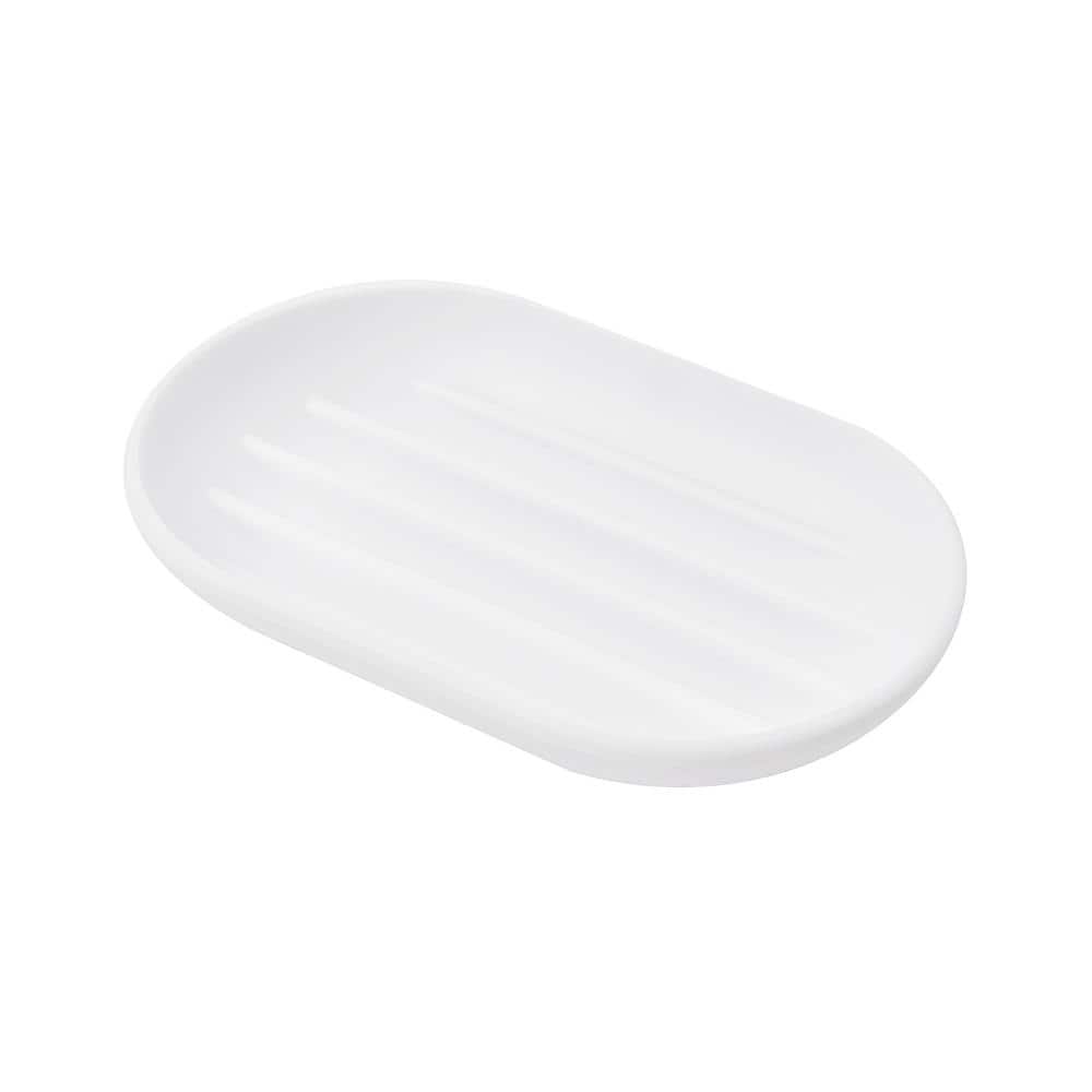 White Soft-Touch Plastic Soap Dish with Raised Ridges