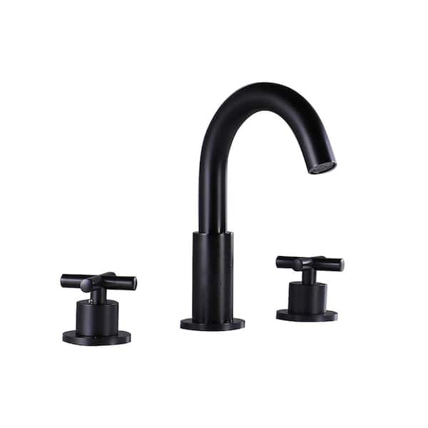 WELLFOR 8 in. Widespread Double Handle High Arc Spout Bathroom Faucet in Matte Black