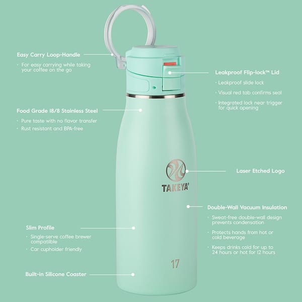 Takeya 22oz Water Bottle with Straw Lid & Carrying Loop Onyx