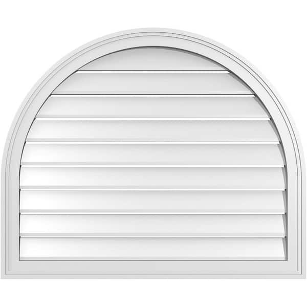 Ekena Millwork 34 in. x 28 in. Round Top White PVC Paintable Gable Louver Vent Functional