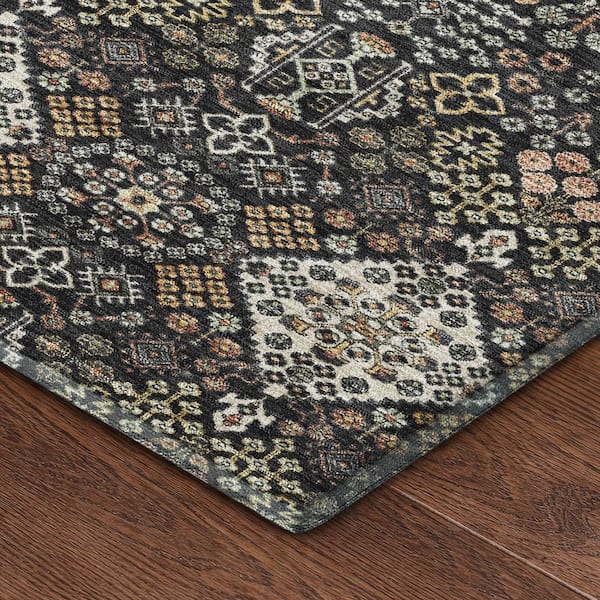 Mayfield Premium Machine Washable Abstract AMF2477 Black 3 ft. x 5 ft. Area Rug
