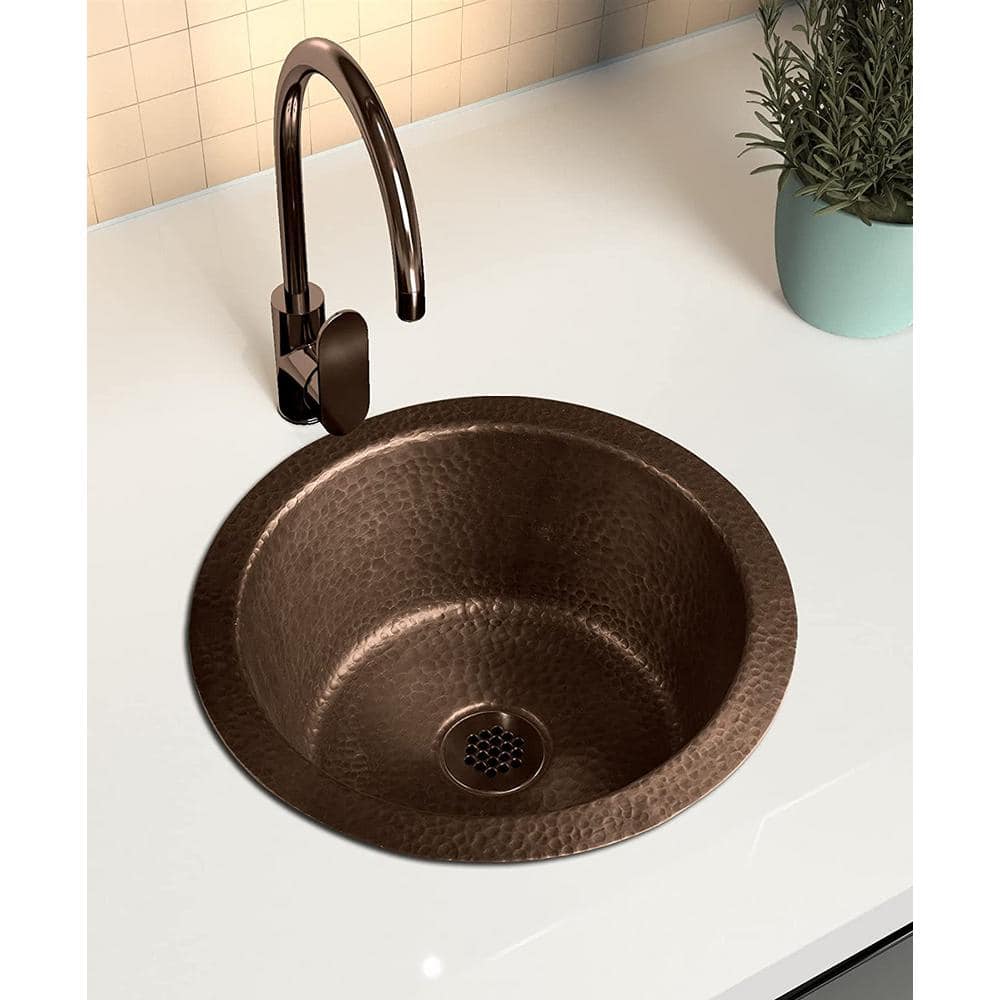 Hand Hammered Pure Copper Round Bar Prep Sink, 12 Inches