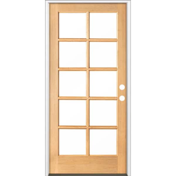 36 in. x 80 in. French LH Full Lite Clear Glass Natural Stain Hemlock Prehung Front Door