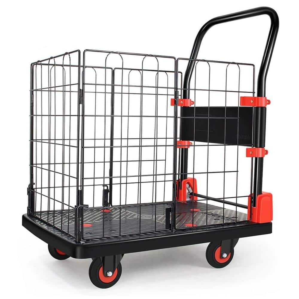 330 LBS Foldable Platform Hand Truck, 2-in-1 Cage Basket Cart with 4 Inch Quiet TPR Casters, Thickened Baffle for Home W price history on PriceWatchPro