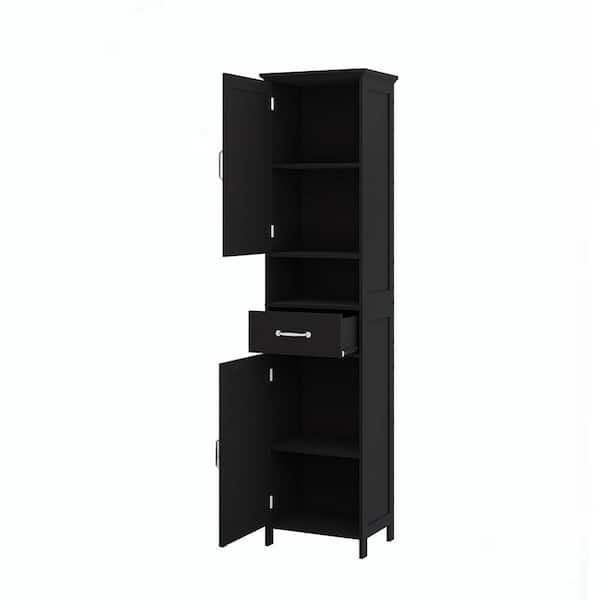 15.75 in. W x 11.81 in. D x 64.96 in. H Bathroom Black Linen Cabinet