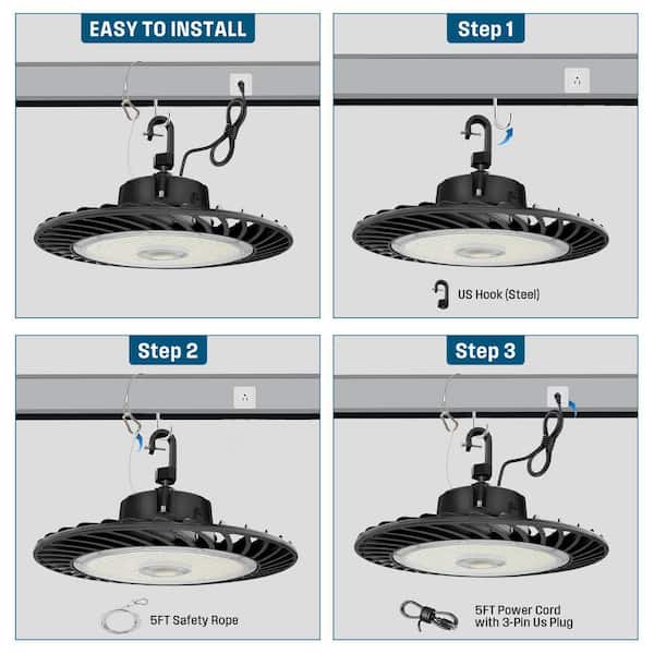 1-Pack 1ft. 450-Watt Equivalent Integrated LED Dimmable Black Die-Cast Aluminum UFO High Bay Light 4000K/5000K/6000K
