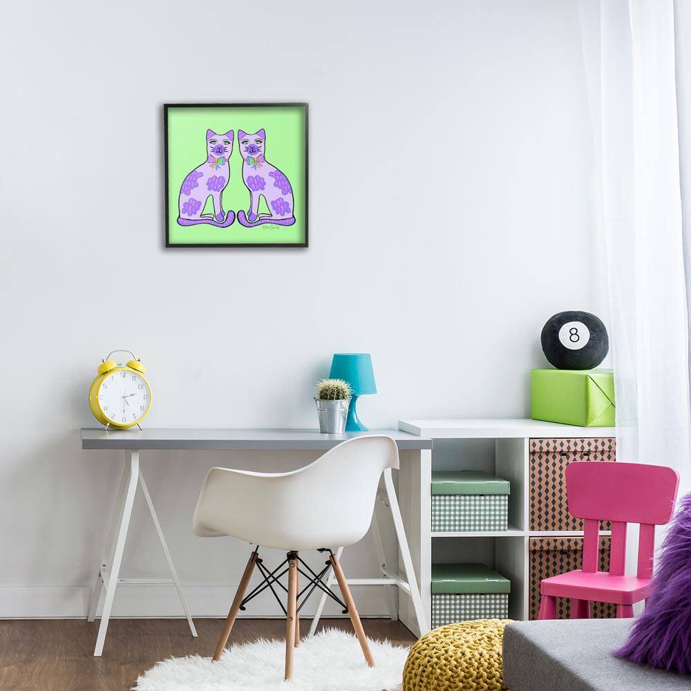 Purple Cats on Green by Katie Conley Black Framed Animal Giclee Art Print 17 in. x 17 in. price history on PriceWatchPro