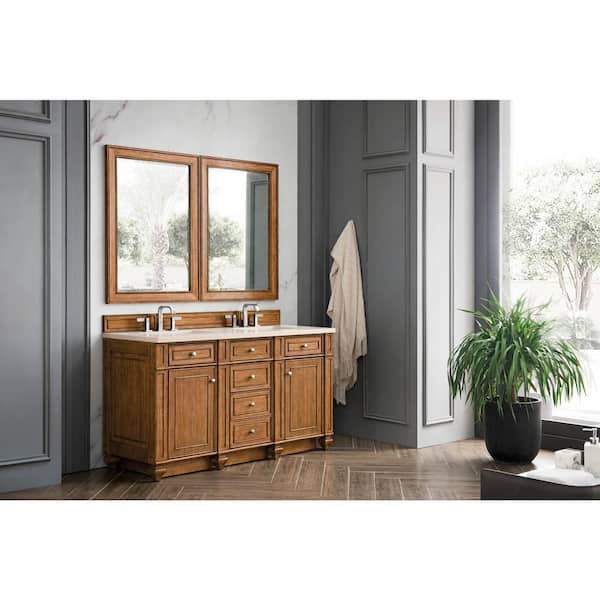 Bristol 60 in. W x 23.5 in. D x 34 in. H Double Bathroom Vanity in Saddle Brown with Eternal Marfil Quartz Top
