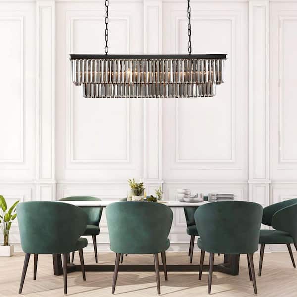 40 in. 7-Light Black Modern Matte Black Crystal Chandelier Linear Farmhouse Kitchen Island Dining Room Pendant Lighting