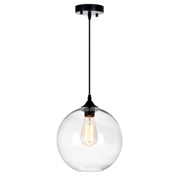 CWI Lighting Glass 1-Light Black Down Mini Pendant Light with Clear Glass Shade