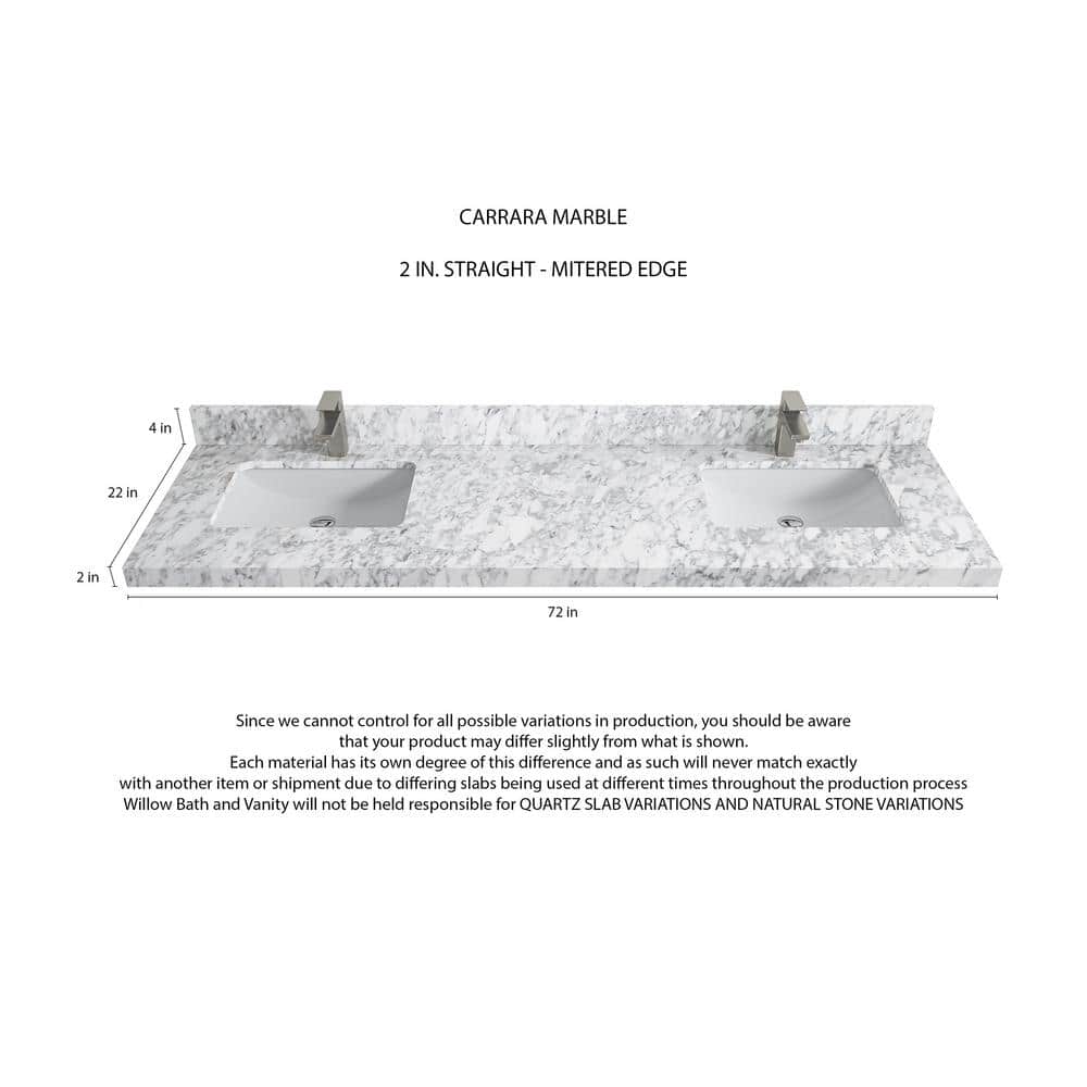 Parker 72" White Solid Wood Double Sink Vanity with Carrara Marble Top