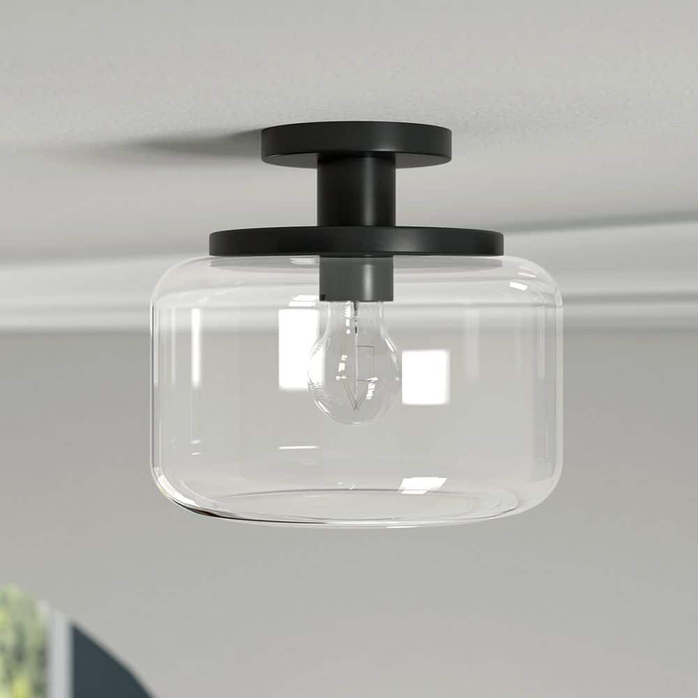 Blackened Bronze and Clear Glass Semi Flush Mount Light