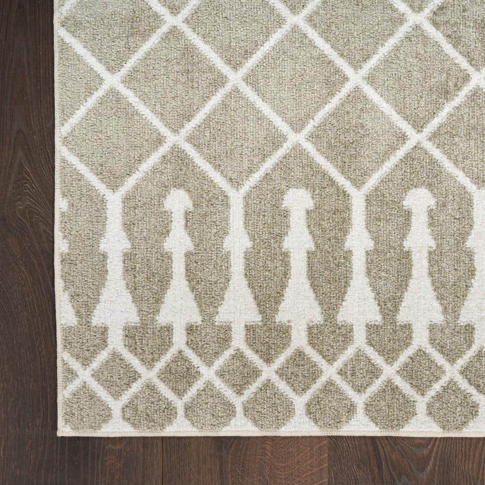 Sage Green and Ivory Synthetic Trellis 8' x 10' Washable Rug