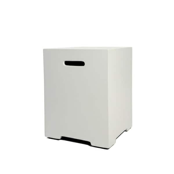 Avex White Square Composite 20 in. H Outdoor Tank Storage Hideaway Side Table