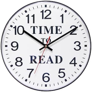 Time to Read 12 in. Round Business Wall Clock - Black Plastic Case With Shatter-Resistant Lens